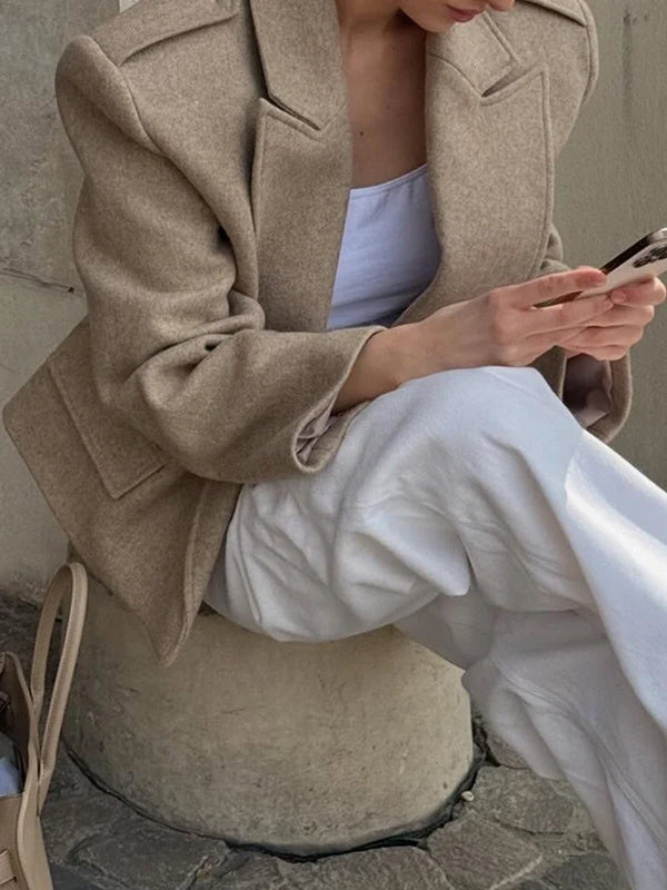Women’s Wool Blend Peaked Lapel Coat with Epaulets