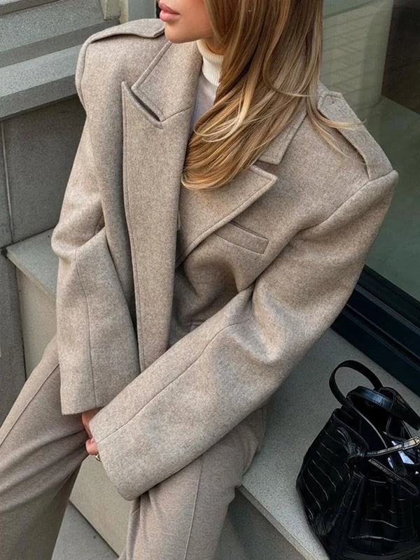 Women’s Wool Blend Peaked Lapel Coat with Epaulets