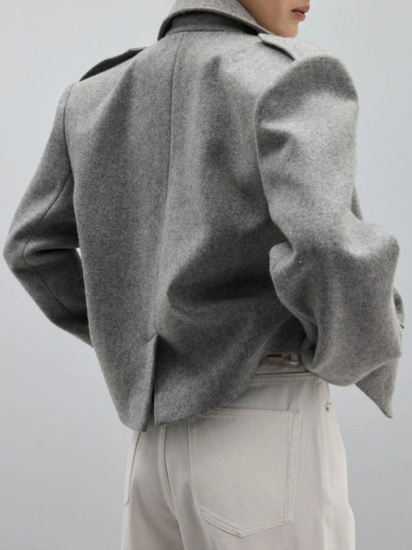 Women’s Wool Blend Peaked Lapel Coat with Epaulets