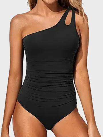 One Shoulder Swimsuit with Tummy Control & Keyhole Detail