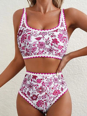 Women's  Floral Print Whip Stitch 2 Piece Swimsuits