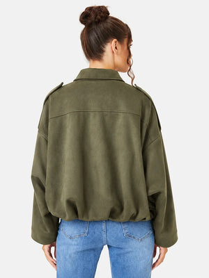 Women's Vintage Collared Zip Up Jacket Oversized Casual Outerwear
