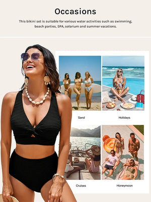 Seamless Textured Twist Front High-Waist Bikini Set