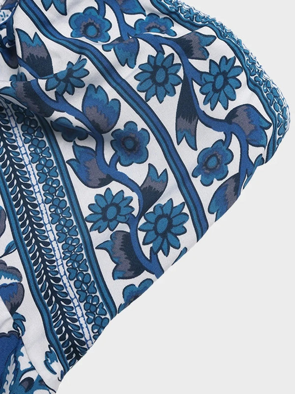 Floral Print Strapless Blue & White Resort Maxi Dress