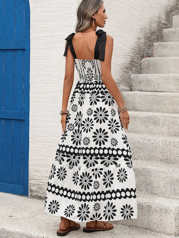Printed Halter Backless Maxi Dress