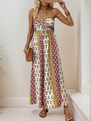 Sleeveless Back Tie Abstract Print Wide Leg Jumpsuit