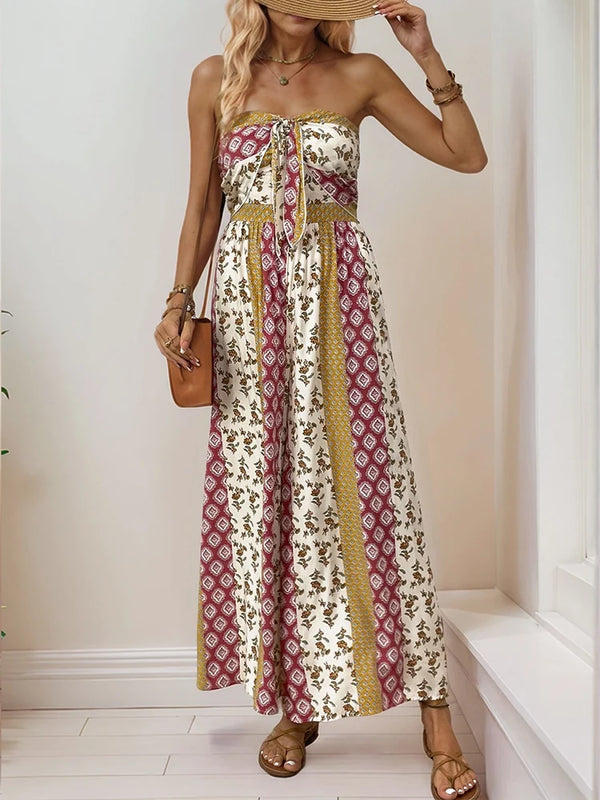 Sleeveless Back Tie Abstract Print Wide Leg Jumpsuit
