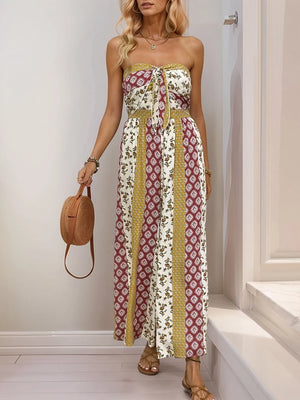 Sleeveless Back Tie Abstract Print Wide Leg Jumpsuit