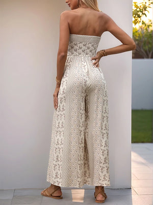 Sleeveless Back Tie Abstract Print Wide Leg Jumpsuit