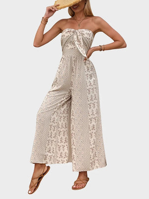 Sleeveless Back Tie Abstract Print Wide Leg Jumpsuit