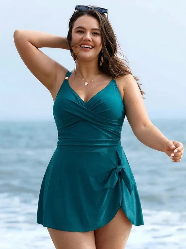 Womens One Piece Swimsuit Tummy Control Bathing Suit Criss Cross Front Swim Dress Beach Skirt