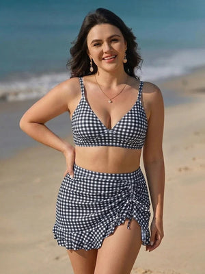 Women's High Waisted Bikini Sets Tummy Control Swim Skirt Two Piece Swim Suit