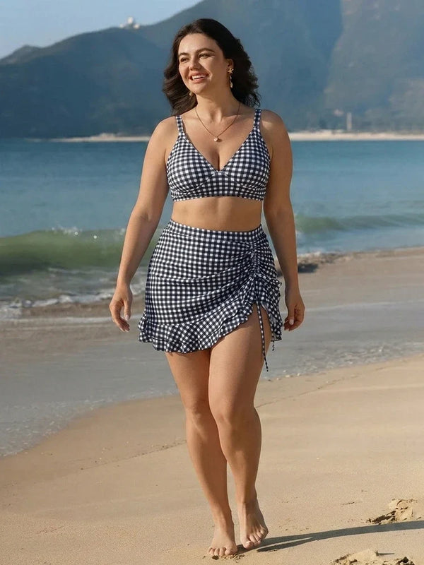 Women's High Waisted Bikini Sets Tummy Control Swim Skirt Two Piece Swim Suit