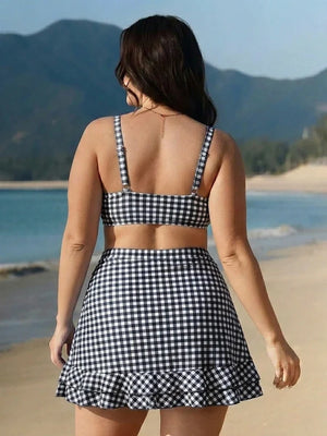 Women's High Waisted Bikini Sets Tummy Control Swim Skirt Two Piece Swim Suit