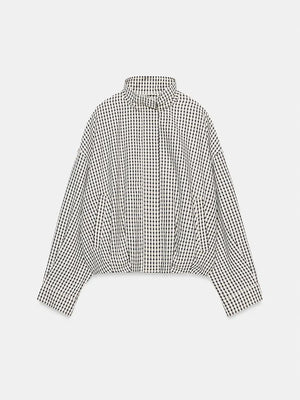 Gingham Cropped Zip-Up Jacket