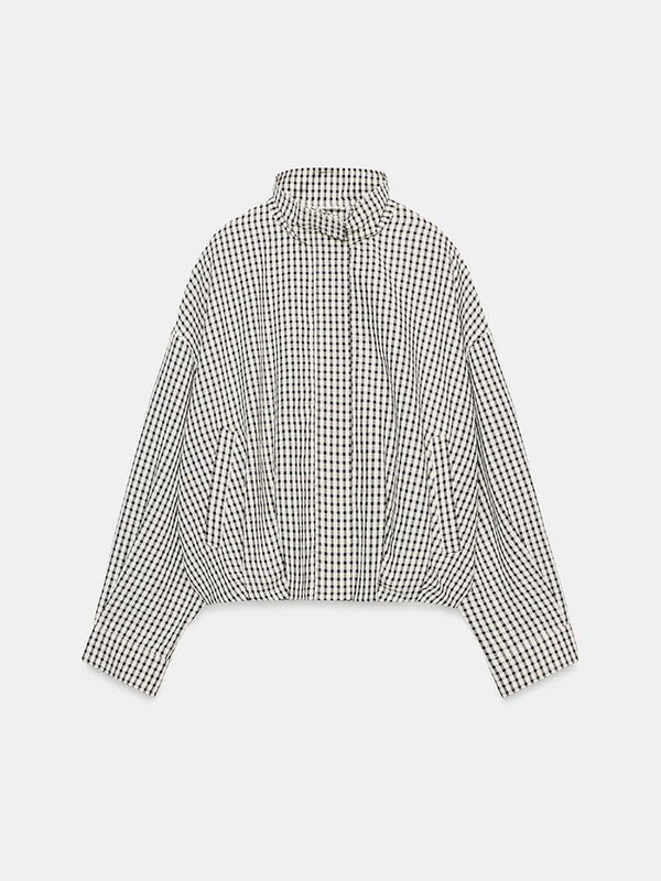 Gingham Cropped Zip-Up Jacket