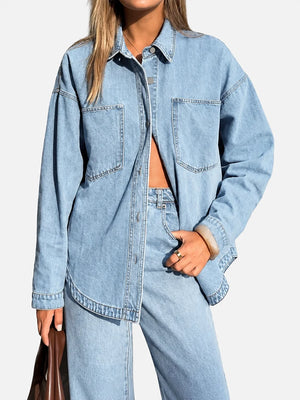 Vintage Wash Oversized Denim Shirt Jacket