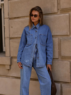 Vintage Wash Oversized Denim Shirt Jacket