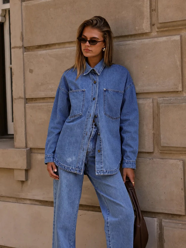 Vintage Wash Oversized Denim Shirt Jacket