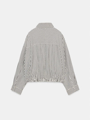 Gingham Cropped Zip-Up Jacket