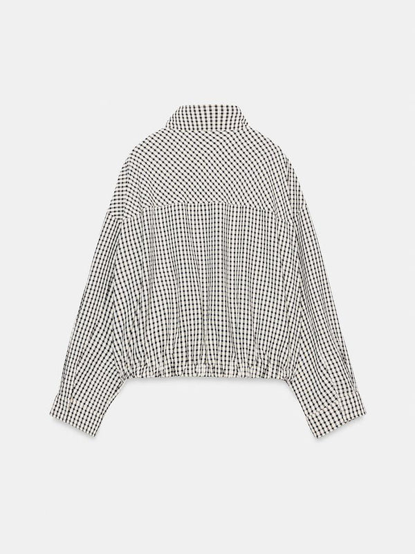 Gingham Cropped Zip-Up Jacket