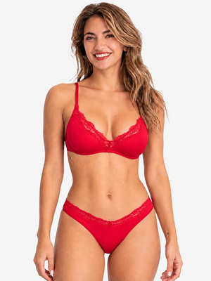 Women's Unlined Lace Plunge Bra – Deep V Balconette Underwire Demi Bra
