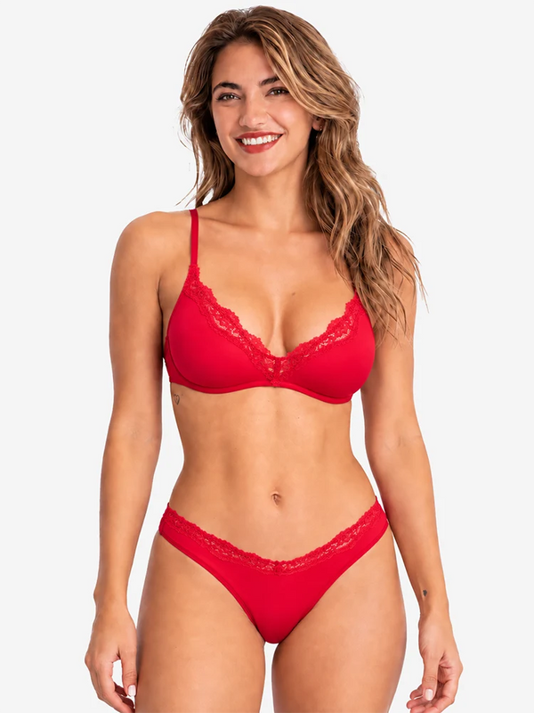 Women's Unlined Lace Plunge Bra – Deep V Balconette Underwire Demi Bra