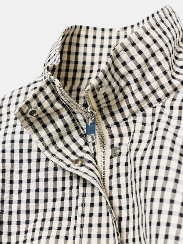 Gingham Cropped Zip-Up Jacket