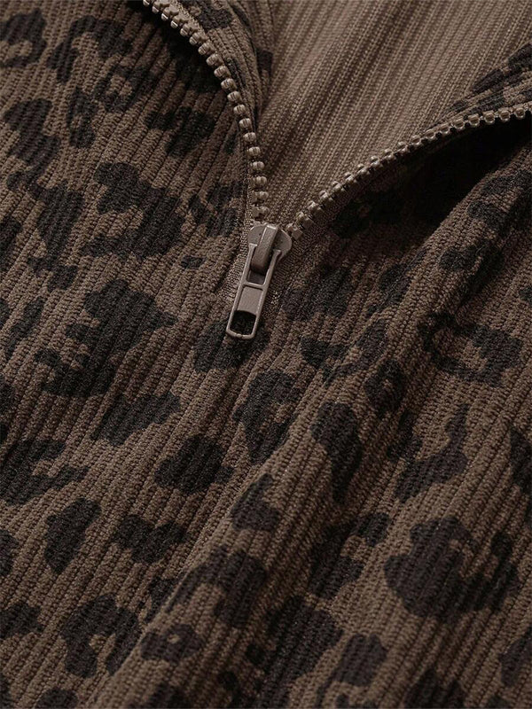 Oversized Leopard Half Zip Drop Shoulder Sweatshirt
