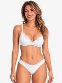 Women's Unlined Lace Plunge Bra – Deep V Balconette Underwire Demi Bra