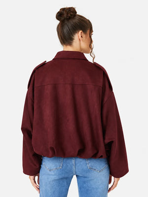 Women's Vintage Collared Zip Up Jacket Oversized Casual Outerwear