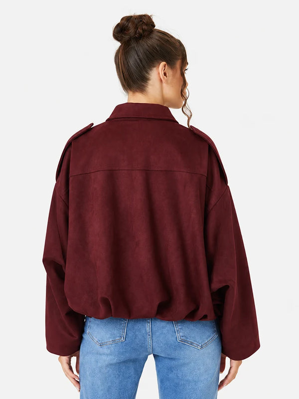 Women's Vintage Collared Zip Up Jacket Oversized Casual Outerwear