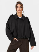Women's Vintage Collared Zip Up Jacket Oversized Casual Outerwear