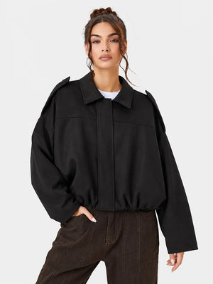 Women's Vintage Collared Zip Up Jacket Oversized Casual Outerwear