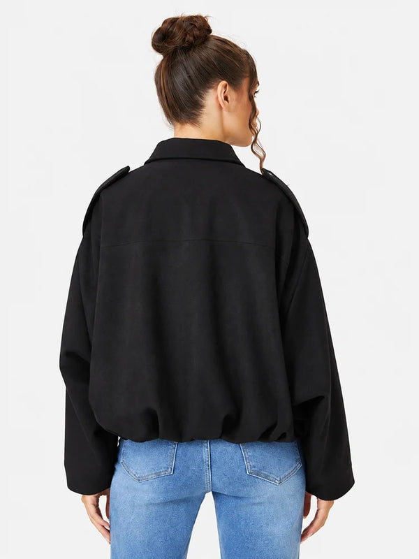 Women's Vintage Collared Zip Up Jacket Oversized Casual Outerwear