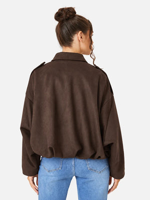 Women's Vintage Collared Zip Up Jacket Oversized Casual Outerwear