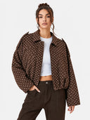 Women's Vintage Collared Zip Up Jacket Oversized Casual Outerwear