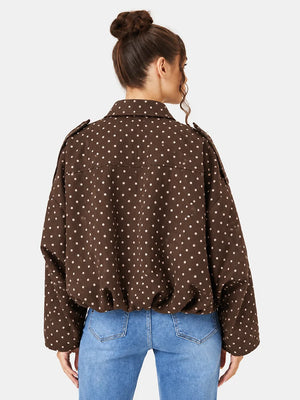 Women's Vintage Collared Zip Up Jacket Oversized Casual Outerwear