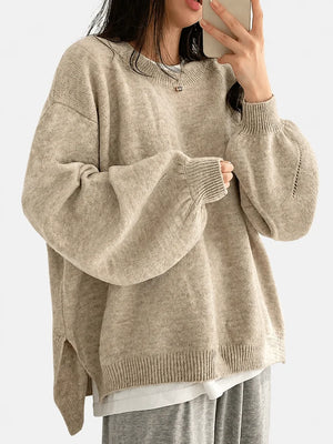Oversized Drop Shoulder Split Hem Sweater
