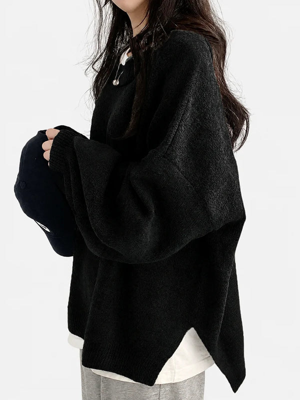 Oversized Drop Shoulder Split Hem Sweater