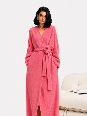 Women's Cozy Long Plush Fleece Robe with Pockets