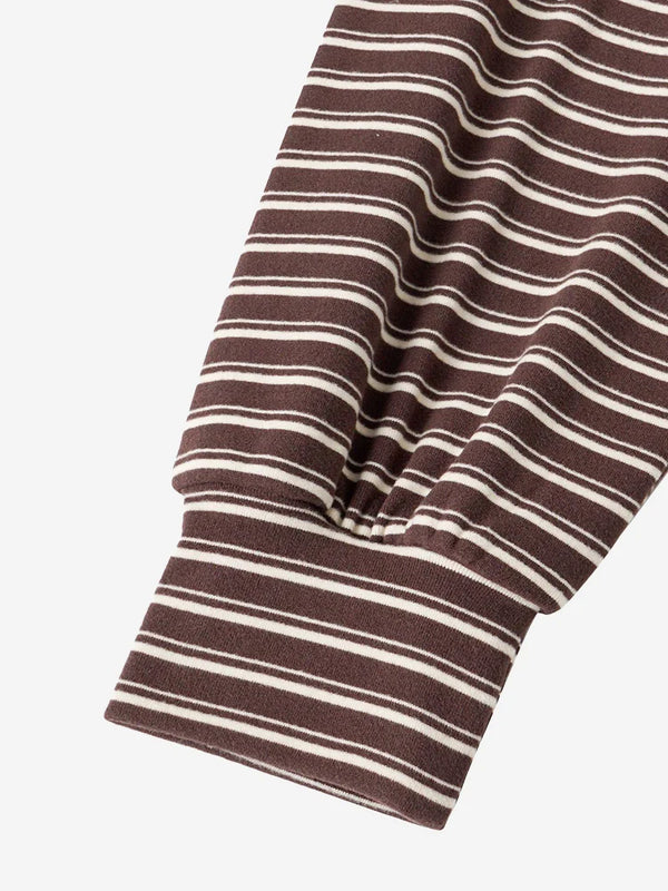 Women’s Cozy Striped Lounge Set – Loose Fit Long Sleeve Top & Shorts