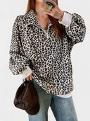 Oversized Leopard Half Zip Drop Shoulder Sweatshirt