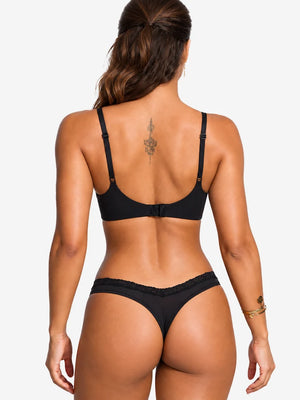 Women's Unlined Lace Plunge Bra – Deep V Balconette Underwire Demi Bra
