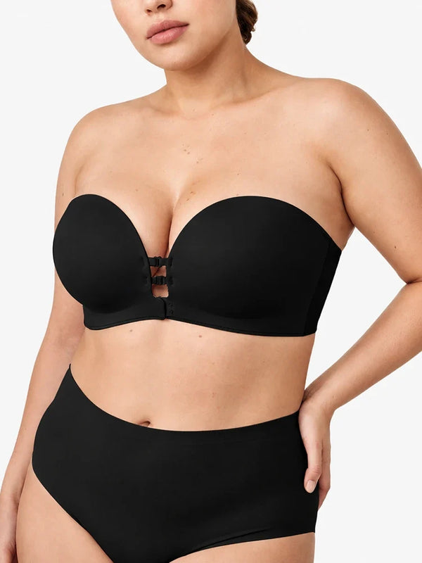 Plus-Size Women's Strapless Double Front Clasp Push-Up Bra (Fits D/DD/F Cups)