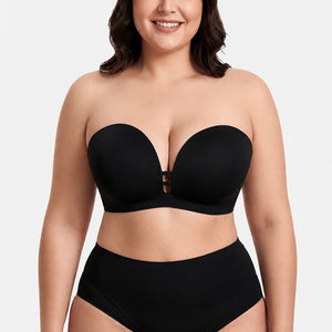 Plus-Size Women's Strapless Double Front Clasp Push-Up Bra (Fits D/DD/F Cups)