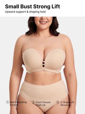Plus-Size Women's Strapless Double Front Clasp Push-Up Bra (Fits D/DD/F Cups)