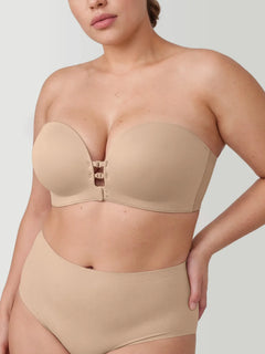 Plus-Size Women's Strapless Double Front Clasp Push-Up Bra (Fits D/DD/F Cups)