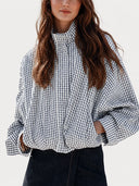 Gingham Cropped Zip-Up Jacket