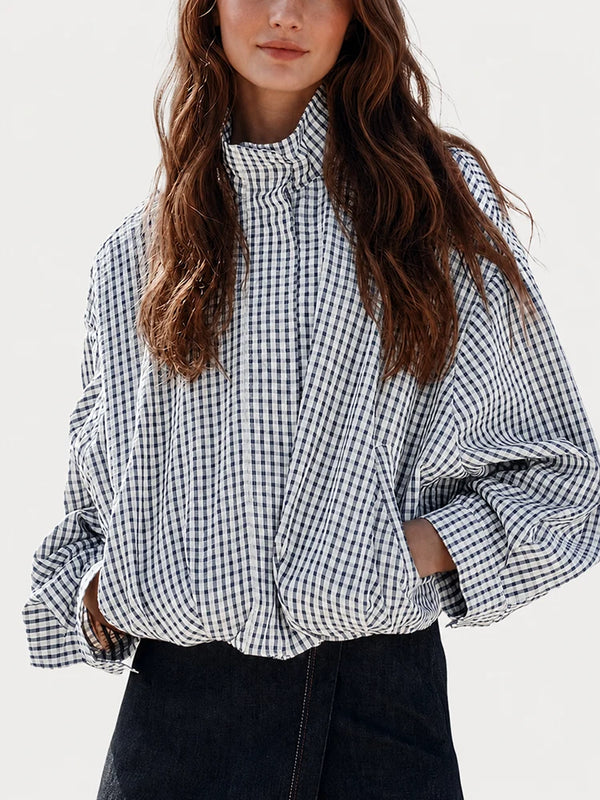 Gingham Cropped Zip-Up Jacket